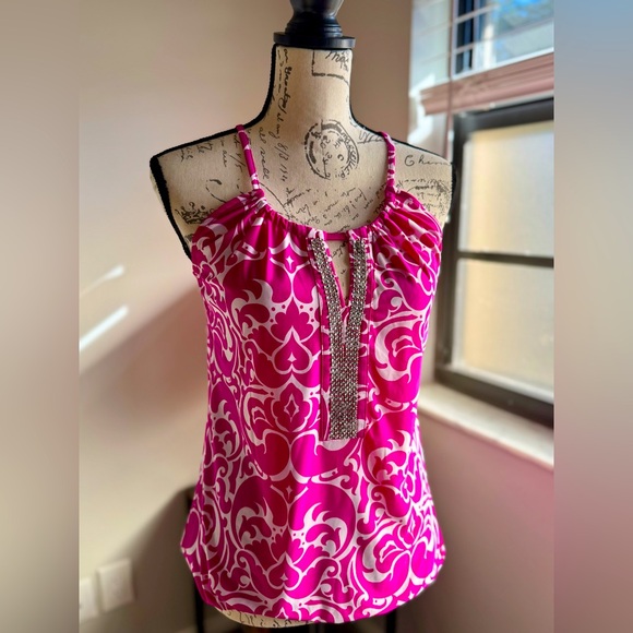 INC International Concepts Tops - INC Pink and Detailed White Halter Top, size Small